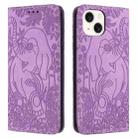 For iPhone 13 Retro Elephant Embossed Leather Phone Case(Purple) - 1
