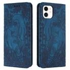 For iPhone 12 / 12 Pro Retro Elephant Embossed Leather Phone Case(Blue) - 1