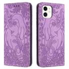 For iPhone 12 / 12 Pro Retro Elephant Embossed Leather Phone Case(Purple) - 1
