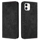 For iPhone 12 / 12 Pro Retro Elephant Embossed Leather Phone Case(Black) - 1