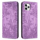 For iPhone 11 Pro Retro Elephant Embossed Leather Phone Case(Purple) - 1