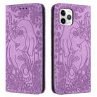 For iPhone 11 Pro Max Retro Elephant Embossed Leather Phone Case(Purple) - 1