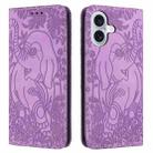 For iPhone 16 Plus Retro Elephant Embossed Leather Phone Case(Purple) - 1