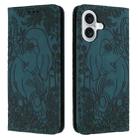 For iPhone 16 Plus Retro Elephant Embossed Leather Phone Case(Green) - 1