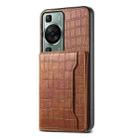 For Huawei P60 Crocodile Texture Card Bag Design Full Coverage Phone Case(Brown) - 1