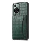 For Huawei P60 Crocodile Texture Card Bag Design Full Coverage Phone Case(Green) - 1