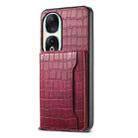 For Honor 90 Crocodile Texture Card Bag Design Full Coverage Phone Case(Red) - 1