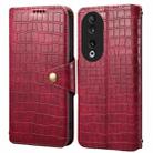 For Honor 90 Denior Crocodile Texture Oil Edge Leather Phone Case(Rose Red) - 1