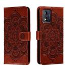 For Motorola Moto E13 Sun Mandala Embossing Pattern Phone Leather Case(Brown) - 1