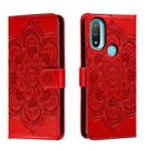 For Motorola Moto E20 Sun Mandala Embossing Pattern Phone Leather Case(Red) - 1