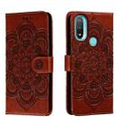 For Motorola Moto E20 Sun Mandala Embossing Pattern Phone Leather Case(Brown) - 1