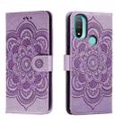 For Motorola Moto E20 Sun Mandala Embossing Pattern Phone Leather Case(Purple) - 1