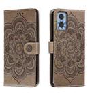 For Motorola Moto E22 Sun Mandala Embossing Pattern Phone Leather Case(Grey) - 1