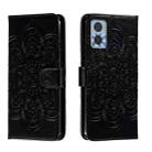 For Motorola Moto E22 Sun Mandala Embossing Pattern Phone Leather Case(Black) - 1