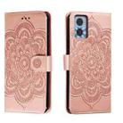 For Motorola Moto E22 Sun Mandala Embossing Pattern Phone Leather Case(Rose Gold) - 1