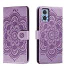 For Motorola Moto E22 Sun Mandala Embossing Pattern Phone Leather Case(Purple) - 1