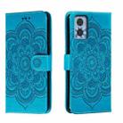 For Motorola Moto E22 Sun Mandala Embossing Pattern Phone Leather Case(Blue) - 1