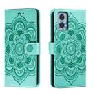 For Motorola Moto E22 Sun Mandala Embossing Pattern Phone Leather Case(Green) - 1