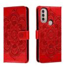 For Motorola Moto E40 Sun Mandala Embossing Pattern Phone Leather Case(Red) - 1