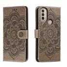 For Motorola Moto E40 Sun Mandala Embossing Pattern Phone Leather Case(Grey) - 1