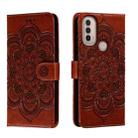 For Motorola Moto E40 Sun Mandala Embossing Pattern Phone Leather Case(Brown) - 1