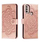 For Motorola Moto E40 Sun Mandala Embossing Pattern Phone Leather Case(Rose Gold) - 1
