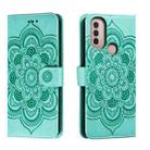 For Motorola Moto E40 Sun Mandala Embossing Pattern Phone Leather Case(Green) - 1