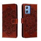 For Motorola Moto G 5G 2023 Sun Mandala Embossing Pattern Phone Leather Case(Brown) - 1