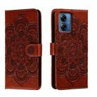 For Motorola Moto G14 Sun Mandala Embossing Pattern Phone Leather Case(Brown) - 1