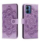 For Motorola Moto G14 Sun Mandala Embossing Pattern Phone Leather Case(Purple) - 1