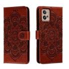 For Motorola Moto G32 Sun Mandala Embossing Pattern Phone Leather Case(Brown) - 1