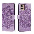 For Motorola Moto G32 Sun Mandala Embossing Pattern Phone Leather Case(Purple) - 1