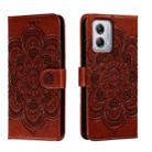 For Motorola Moto G53 Sun Mandala Embossing Pattern Phone Leather Case(Brown) - 1