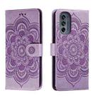 For Motorola Moto G62 5G Sun Mandala Embossing Pattern Phone Leather Case(Purple) - 1