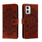 For Motorola Moto G73 Sun Mandala Embossing Pattern Phone Leather Case(Brown) - 1