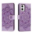 For Motorola Moto G73 Sun Mandala Embossing Pattern Phone Leather Case(Purple) - 1