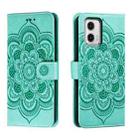 For Motorola Moto G73 Sun Mandala Embossing Pattern Phone Leather Case(Green) - 1