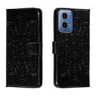 For Motorola Moto G34 Sun Mandala Embossing Pattern Phone Leather Case(Black) - 1