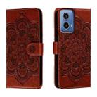 For Motorola Moto G34 Sun Mandala Embossing Pattern Phone Leather Case(Brown) - 1
