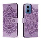 For Motorola Moto G34 Sun Mandala Embossing Pattern Phone Leather Case(Purple) - 1