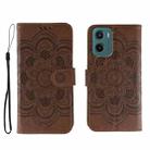 For Motorola Moto G05 Sun Mandala Embossing Pattern Phone Leather Case(Brown) - 1