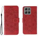 For Motorola Moto G15 Sun Mandala Embossing Pattern Phone Leather Case(Red) - 1