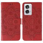 For Motorola Edge 50 Fusion Sun Mandala Embossing Pattern Phone Leather Case(Red) - 1