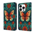 For iPhone 15 Pro Crystal Painted Leather Phone case(Flower Butterfly) - 1