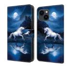 For iPhone 15 Crystal Painted Leather Phone case(White Horse) - 1