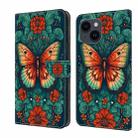 For iPhone 15 Crystal Painted Leather Phone case(Flower Butterfly) - 1