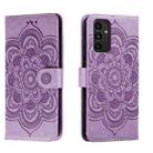 For Samsung Galaxy A13 5G Sun Mandala Embossing Pattern Phone Leather Case(Purple) - 1