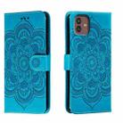 For Samsung Galaxy M13 5G Sun Mandala Embossing Pattern Phone Leather Case(Blue) - 1