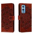 For OnePlus 9 Sun Mandala Embossing Pattern Phone Leather Case(Brown) - 1