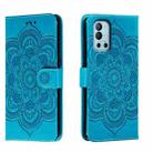 For OnePlus 9R Sun Mandala Embossing Pattern Phone Leather Case(Blue) - 1